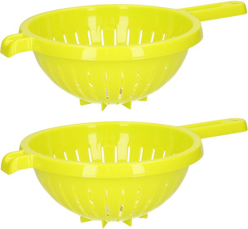 Plasticforte Keuken vergiet/zeef met handvat - 2x - kunststof - Dia 23 cm x Hoogte 10 cm - groen