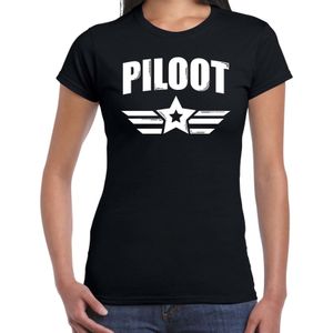 Piloot met ster logo verkleed t-shirt zwart voor dames - Feestshirts