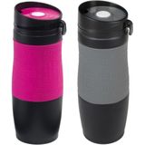 Set van 2x Thermosbekers/warmhoud bekers grijs en roze 380 ml - Isolerende drinkbekers