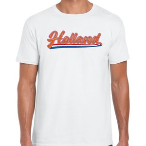 Wit t-shirt Holland / Nederland supporter Holland met Nederlandse wimpel EK/ WK voor heren - Feestshirts