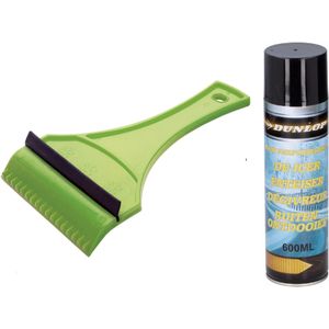 Functionele ijskrabber met rubberen trekker van 18 cm met ruiten ontdooier spray set - IJskrabbers