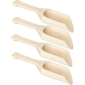 Chaks Schep lepeltjes - 4x - hout - beige - 17 x 6 cm