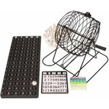 Bingo spel zwart/wit complete set 29 cm nummers 1-75 met molen/168x bingokaarten/2x stiften - Kansspelen