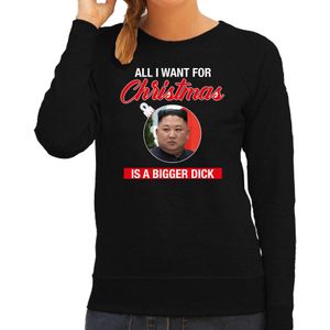 Kim Jong-Un All I want for Christmas foute Kerst sweater / trui zwart voor dames - kerst truien