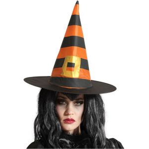 Halloween heksenhoed - Stripes  - one size - zwart/oranje - meisjes/dames - Verkleedhoofddeksels