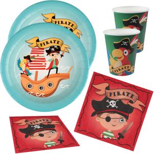 Piraten thema feest wegwerp servies set - 10x bordjes / 10x bekers / 20x servetten - Feestpakketten