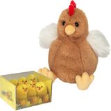 Pluche kip knuffel - 18 cm - multi kleuren - met 6x kuikens van 5 cm - kippen familie - Vogel knuffels