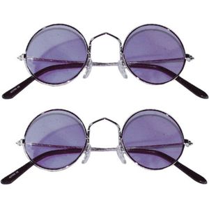Hippie Flower Power- Zonnebril - 2 stuks - ronde glazen - paars - Verkleedbrillen
