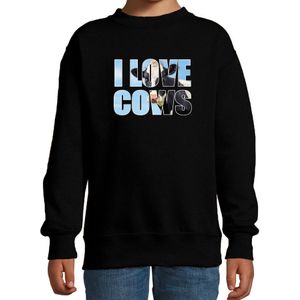Tekst sweater I love cows met dieren foto van een koe zwart voor kinderen - Sweaters kinderen
