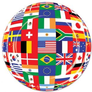 16x stuks landen thema bordjes met internationale vlaggen 23 cm - Feestbordjes