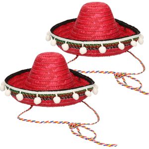 Set van 2x stuks rode sombrero hoed 25 cm voor kinderen - Verkleedhoofddeksels