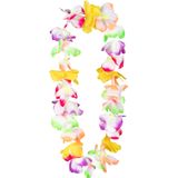 Hawaii krans/slinger set - 2x - Tropische/zomerse kleuren mix geel - Hoofd en hals slingers - Verkleedkransen