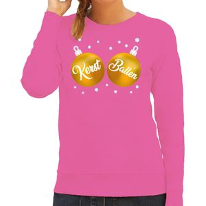 Foute kersttrui/sweater voor dames - kerstballen - roze - gouden ballen - kerst bal - kerst truien