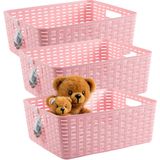 Plasticforte Opbergmand - 3x - Kastmand - rotan kunststof - roze - 12 Liter - 30 x 37 x 13 cm
