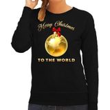 Zwarte foute kersttrui / sweater Merry Christmas to the world voor dames - kerst truien