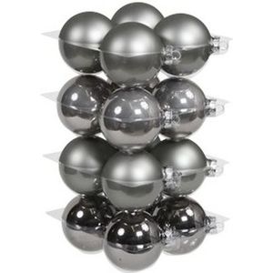 16x Titanium grijze kerstballen 8 cm glas kerstversiering - Kerstbal