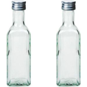 Glazen flesjes met schroefdop - 2x - Vierkant - 100 ml - Kleine flesjes met schoefdop - Olie/Azijn - Karaffen
