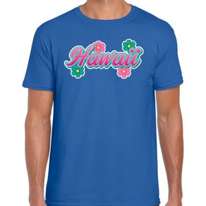 Hawaii zomer t-shirt blauw met bloemen voor heren - Feestshirts