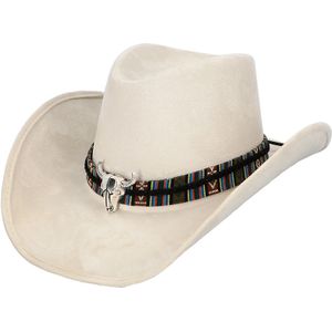 Carnaval verkleed cowboy hoed Rodeo - creme wit - volwassenen - polyester - Luxe uitvoering - Verkleedhoofddeksels