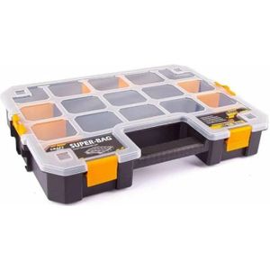Sorteerbox/vakjes koffer - voor spijkers/schroeven/kleine spullen - 15-vaks - 37 x 31 x 6.5 cm - Opbergbox