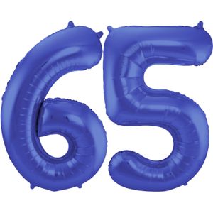 Grote folie ballonnen cijfer 65 in het blauw 86 cm - Ballonnen