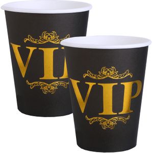 VIP thema feest wegwerp bekertjes - 20x stuks - 270 ml - karton - goud/zwart themafeest - Feestbekertjes