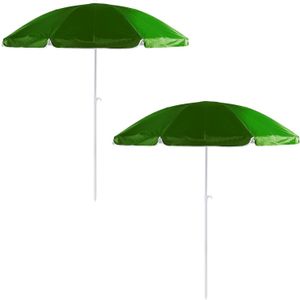 2x Verstelbare strand/tuin parasols groen 200 cm - Parasols