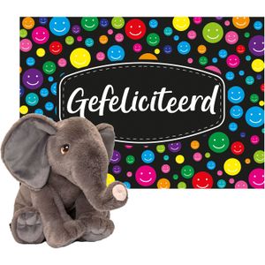 Keel toys - Cadeaukaart Gefeliciteerd met knuffeldier olifant 35 cm - Knuffeldier