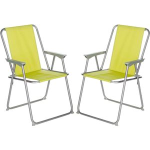 Atmosphera camping/strand stoel - 2x - aluminium - inklapbaar - groen - L52 x B55 x H75 cm - Campingstoelen