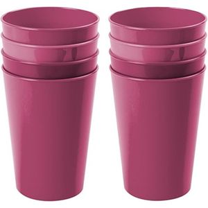 Onbreekbare drinkglazen - set 8x stuks - kunststof - fuchsia roze - 300 ml - camping/outdoor/kindere - Drinkglazen
