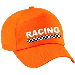 Racing / finish vlag verkleed pet oranje voor volwassenen - Verkleedhoofddeksels