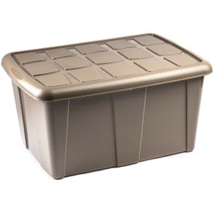 Opslagbox kist van 60 liter met deksel - Beige - kunststof - 63 x 46 x 32 cm - Opbergbox