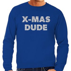 Blauwe foute kersttrui / sweater x-mas dude met zilveren letters voor heren - kerst truien