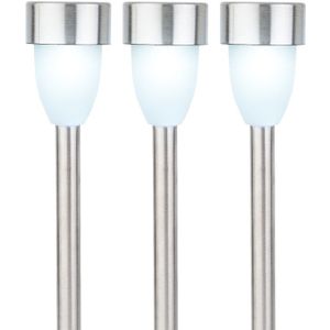 Lumineo Prikspot - solar - LED - RVS - 36 cm - 6x - Tuinverlichting - Prikspotjes