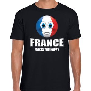 France makes you happy landen t-shirt Frankrijk zwart voor heren met emoticon - Feestshirts