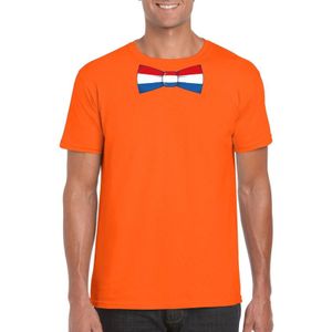 Oranje t-shirt met Nederland vlag strikje heren - Feestshirts