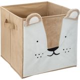 Atmosphera Opbergmand/kastmand leeuw - 3x - voor kinderen - karton/kunststof - bruin - 30 x 30 cm