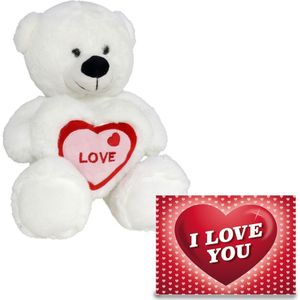 Gerim Knuffelbeer Valentijn I Love You 20 cm en I Love You hartjes wenskaart A5 formaat