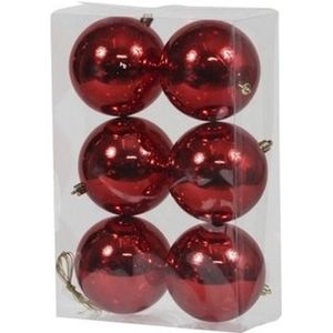6x Rode kerstballen 10 cm glanzende kunststof/plastic kerstversiering - Kerstbal
