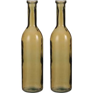 Set van 2x stuks transparante/okergele fles vaas/vazen van eco glas 18 x 75 cm - Vazen