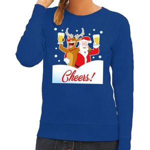 Foute kersttrui cheers met dronken kerstman blauw dames - kerst truien