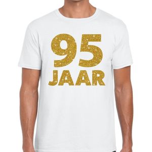 Wit vijfennegentig jaar verjaardag shirt voor heren met gouden bedrukking - Feestshirts