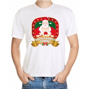 Kerstmis shirt wit Santa is almost coming player kerstman voor mannen - kerst t-shirts