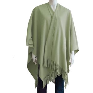 Luxe omslagdoek/poncho - mosgroen - 180 x 140 cm - fleece - Dameskleding accessoires - Poncho's