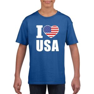 Blauw I love USA - Amerika fan shirt kinderen - Feestshirts