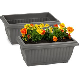 Plantenpot/bloempot Windsor - 2x - buiten/binnen - kunststof - antraciet - L33 x B18 x H15 cm - Plantenpotten