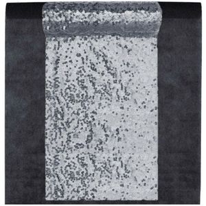 Feest tafelkleed met pailletten tafelloper - op rol - zwart/zilver - 10 meter - Feesttafelkleden