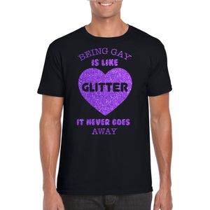Gay Pride T-shirt voor heren - being gay is like glitter - zwart/paars - glitters - LHBTI - Feestshirts