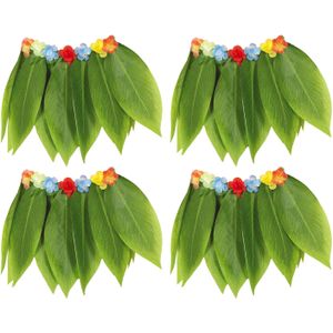 Hawaii verkleed rokje met bladeren - 4x - voor volwassenen - groen - 38 cm - hoela rokje - tropisch - Carnavalskostuums
