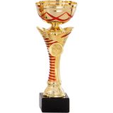 Luxe trofee/prijs beker - goud  - rode lijnen - kunststof - 22 x 8 cm - Fopartikelen